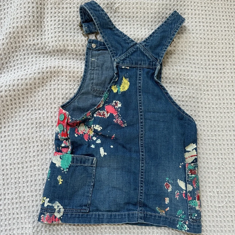 Gymboree Denim Baby Girl Overalls Dress with Colorful Print